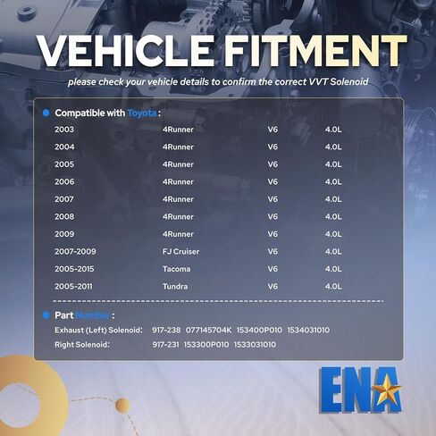 ENA محرك متغير صمام توقيت الملف اللولبي VVT متوافق مع تويوتا 4Runner تاكوما تندرا FJ كروزر 4.0L V6 2003-2015 يسار يمين عمود الحدبات موقف المحرك الملف اللولبي ل 917-238 مجموعة من 2 in Saudi Arabia