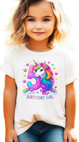 5th Birthday Unicorn Shirt for Girls Rainbow Horse Party Theme Five Year Old Graphic Tee in Saudi Arabia