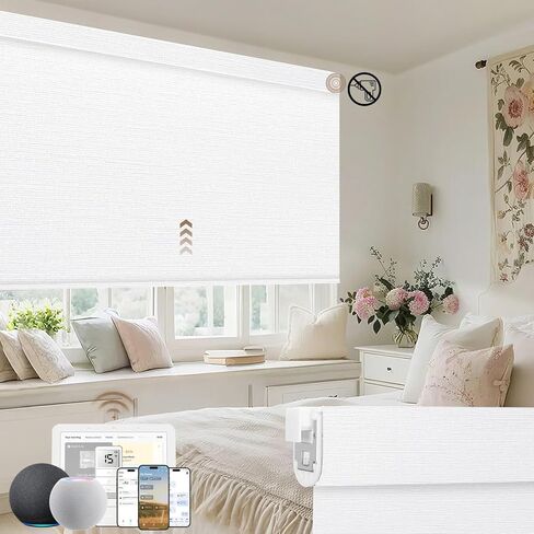 ستائر Kincmo بدون حفر مزودة بمحرك مع جهاز تحكم عن بعد، ظلال دوارة معتمة بنسبة 100% للنوافذ، ستائر كهربائية مخصصة متوافقة مع Alexa وApple Homekit وGoogle Home (تعتيم بنسبة 100% - عينات من القماش) in Kuwait