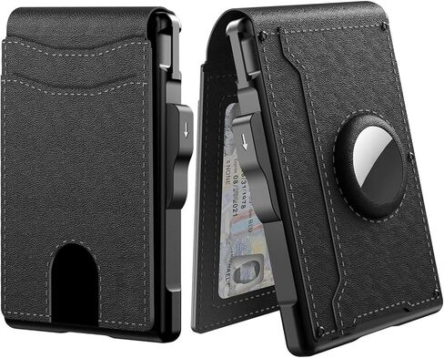 محفظة جلدية أصلية للرجال، محفظة ذكية، حافظة من الألومنيوم، مشبك نقود، حجب RFID، محفظة صغيرة ثنائية الطي (أسود) in Saudi Arabia