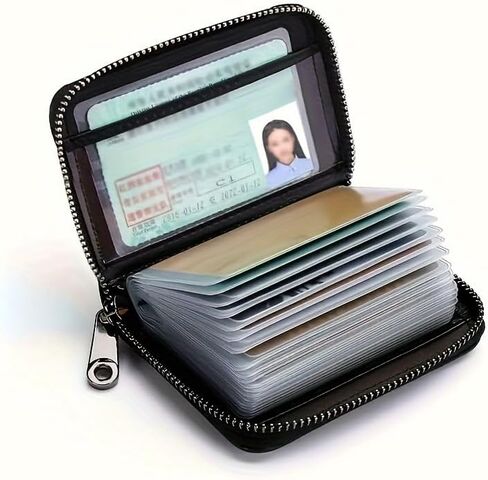 RFID Blocking Zipper Wallet for Men | Card Holder with Multiple Compartments | Secure Travel ID Organizer | Space for 12 Cards, Cash | Metallic Clip Pendant Design (Black: Double-sided 20 cards) in Saudi Arabia