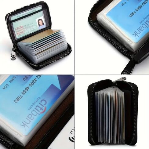 RFID Blocking Zipper Wallet for Men | Card Holder with Multiple Compartments | Secure Travel ID Organizer | Space for 12 Cards, Cash | Metallic Clip Pendant Design (Black: Double-sided 20 cards) in Saudi Arabia