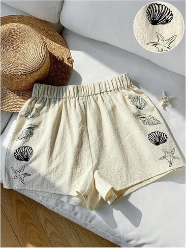 شورت صيفي للسيدات من MakeMeChic شورت شاطئ كاجوال بخصر عالي المرونة على شكل نجمة البحر in Saudi Arabia