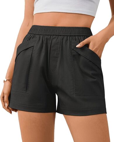 شورت Bsubseach للنساء كاجوال من القطن بأرجل واسعة وخصر مطاطي مع 4 جيوب ملابس صيفية لقضاء العطلات على الشاطئ in Saudi Arabia