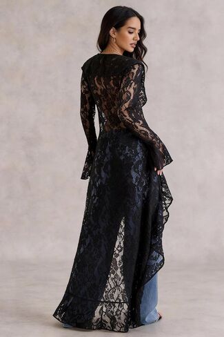 Lace Cardigan for Women Maxi Summer Lightweight Open Front Tie Bell Long Sleeve Ruffled Tops Duster Swimsuit Cover Up in Kuwait