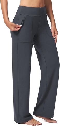 بنطال يوجا نسائي واسع الساق من Casei مع جيوب بسحاب وخصر عالٍ وحاشية قابلة للتعديل وبنطلون عمل كاجوال in Kuwait