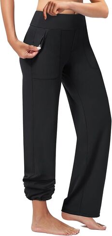 Casei Women's Wide Leg Yoga Pants with Zipper Pockets High Waisted Adjustable Hem Stretchy Work Dress Pants Casual Lounge in Saudi Arabia
