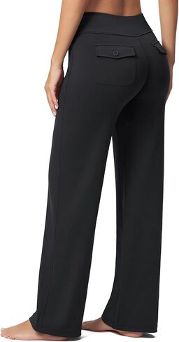 Casei Women's Wide Leg Yoga Pants with Zipper Pockets High Waisted Adjustable Hem Stretchy Work Dress Pants Casual Lounge in Saudi Arabia