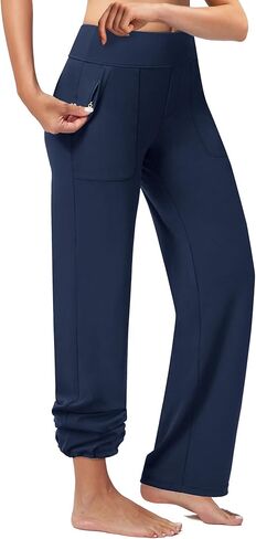 Casei Women's Wide Leg Yoga Pants with Zipper Pockets High Waisted Adjustable Hem Stretchy Work Dress Pants Casual Lounge in Saudi Arabia