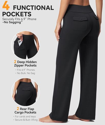 Casei Women's Wide Leg Yoga Pants with Zipper Pockets High Waisted Adjustable Hem Stretchy Work Dress Pants Casual Lounge in Saudi Arabia
