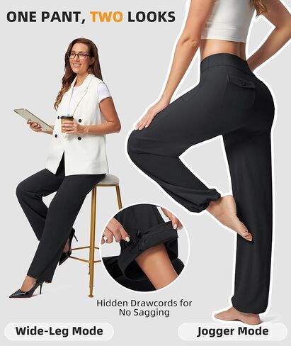 Casei Women's Wide Leg Yoga Pants with Zipper Pockets High Waisted Adjustable Hem Stretchy Work Dress Pants Casual Lounge in Saudi Arabia