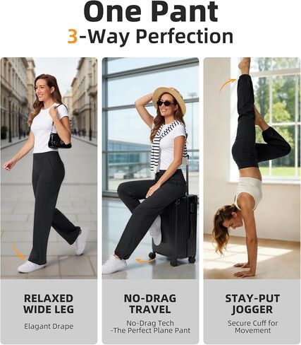 Casei Women's Wide Leg Yoga Pants with Zipper Pockets High Waisted Adjustable Hem Stretchy Work Dress Pants Casual Lounge in Saudi Arabia