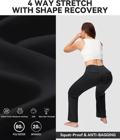 Casei Women's Wide Leg Yoga Pants with Zipper Pockets High Waisted Adjustable Hem Stretchy Work Dress Pants Casual Lounge in Saudi Arabia