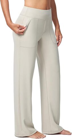 Casei Women's Wide Leg Yoga Pants with Zipper Pockets High Waisted Adjustable Hem Stretchy Work Dress Pants Casual Lounge in Saudi Arabia