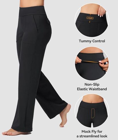 Casei Women's Wide Leg Yoga Pants with Zipper Pockets High Waisted Adjustable Hem Stretchy Work Dress Pants Casual Lounge in Saudi Arabia