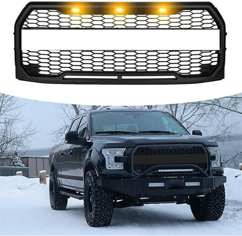 Bewild المصد الأمامي مصبغة هود شواء مع أضواء LED يصلح ل 2015 2016 2017 فورد F150 F-150 بيك اب تعديل شبكة أمامية مصبغة الجمعية in Saudi Arabia