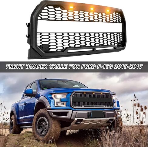 Bewild المصد الأمامي مصبغة هود شواء مع أضواء LED يصلح ل 2015 2016 2017 فورد F150 F-150 بيك اب تعديل شبكة أمامية مصبغة الجمعية in Saudi Arabia