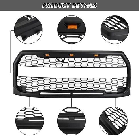 Bewild المصد الأمامي مصبغة هود شواء مع أضواء LED يصلح ل 2015 2016 2017 فورد F150 F-150 بيك اب تعديل شبكة أمامية مصبغة الجمعية in Saudi Arabia