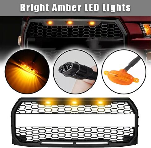 Bewild المصد الأمامي مصبغة هود شواء مع أضواء LED يصلح ل 2015 2016 2017 فورد F150 F-150 بيك اب تعديل شبكة أمامية مصبغة الجمعية in Saudi Arabia