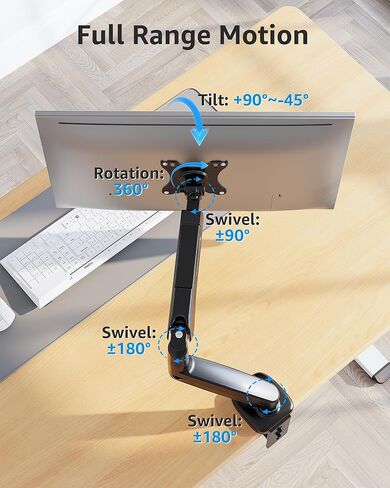 MOUNTUP Single Monitor Desk Mount Holds Screen up to 32 inch, Height Adjustable Monitor Arm, Computer Monitors Stand with Clamp/Grommet Mounting Base, VESA Mounts Fit 4.4-17.6lbs Computer, Black in Saudi Arabia