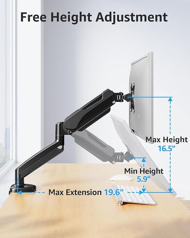 MOUNTUP Single Monitor Desk Mount Holds Screen up to 32 inch, Height Adjustable Monitor Arm, Computer Monitors Stand with Clamp/Grommet Mounting Base, VESA Mounts Fit 4.4-17.6lbs Computer, Black in Saudi Arabia