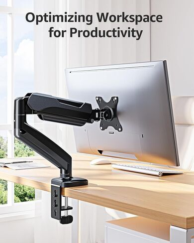 MOUNTUP Single Monitor Desk Mount Holds Screen up to 32 inch, Height Adjustable Monitor Arm, Computer Monitors Stand with Clamp/Grommet Mounting Base, VESA Mounts Fit 4.4-17.6lbs Computer, Black in Saudi Arabia