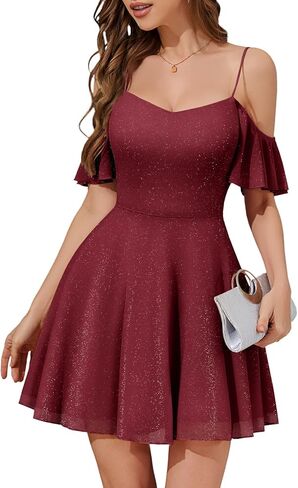 Meetjen Womens Short Cocktail Dresses 2026 Formal Party Sparkly Sequin Graduation Off Shoulder Prom Dress for Teens in Saudi Arabia