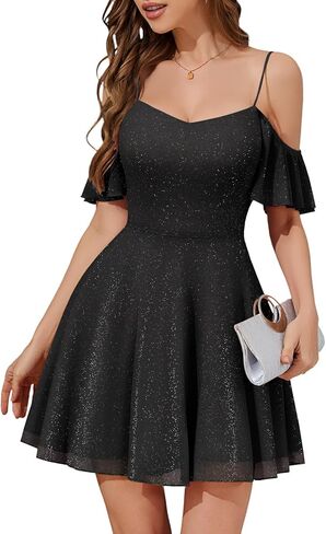 Meetjen Womens Short Cocktail Dresses 2026 Formal Party Sparkly Sequin Graduation Off Shoulder Prom Dress for Teens in Kuwait