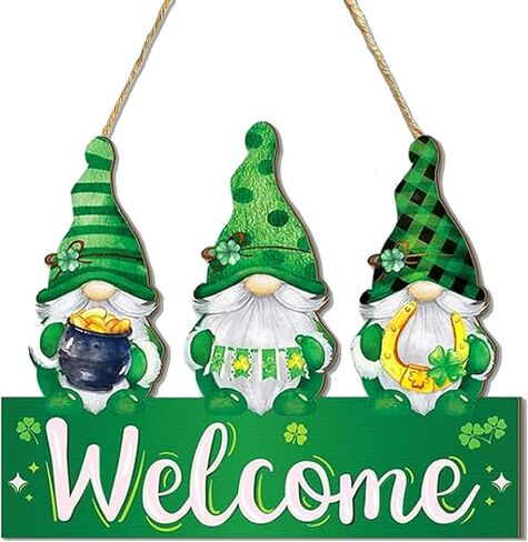 St. Patrick's Day Decoration, Shamrocks Welcome Wooden Hanging Sign, Spring Wreaths for Front Door, Irish Sign Welcome Hanging for St. Patrick's Day Home Decor Party in Kuwait