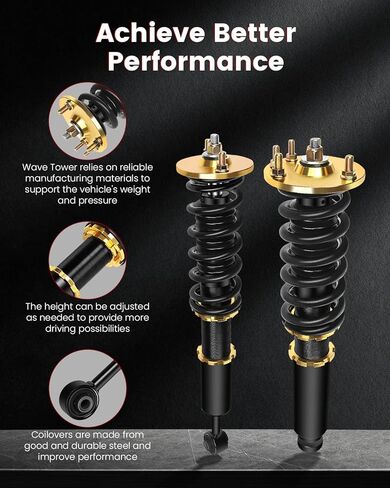 cciyu Coilover Suspension Shock Absorbers Adjustable Coilovers Lowering Kit Fit for 2004-2008 for Acura TSX /2003-2007 for Honda for Accord - Golden in Saudi Arabia