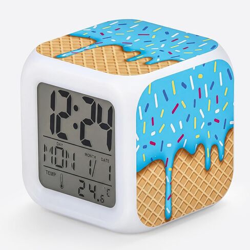 MTLEE Baseball Ice Cream Alarm Clock 7 Color Changing LED Nightlight Wake up Clocks with Temperature Date Display Ice Cream Drip Digital Desk Table Clock for Baseball Lovers Birthday Gift in Saudi Arabia