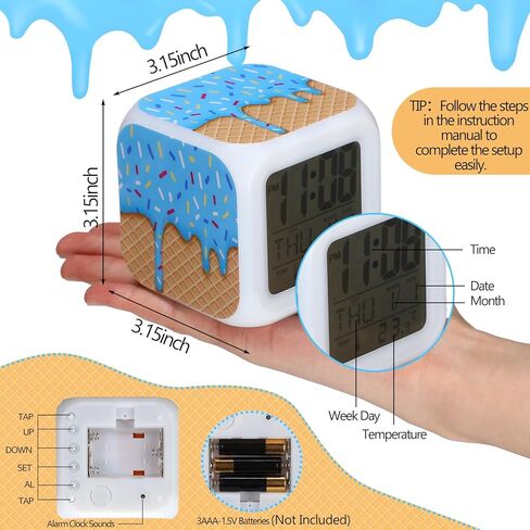 MTLEE Baseball Ice Cream Alarm Clock 7 Color Changing LED Nightlight Wake up Clocks with Temperature Date Display Ice Cream Drip Digital Desk Table Clock for Baseball Lovers Birthday Gift in Saudi Arabia
