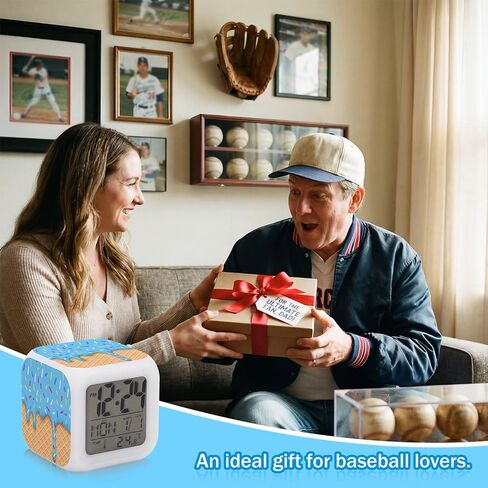 MTLEE Baseball Ice Cream Alarm Clock 7 Color Changing LED Nightlight Wake up Clocks with Temperature Date Display Ice Cream Drip Digital Desk Table Clock for Baseball Lovers Birthday Gift in Saudi Arabia