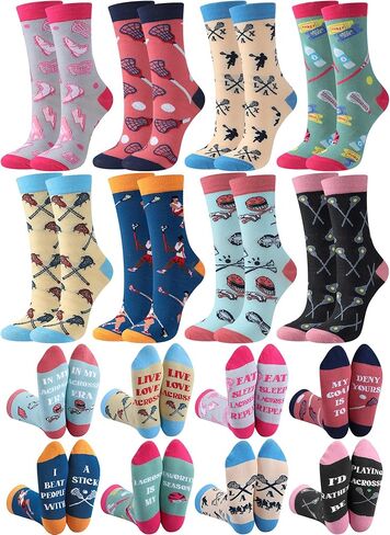 8 Pairs Funny Lacrosse Socks for Men Women Novelty Crew Socks Team Gifts for Lacrosse Lovers Players Teens & Youth(Women) in Saudi Arabia