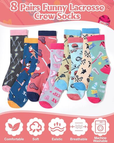 8 Pairs Funny Lacrosse Socks for Men Women Novelty Crew Socks Team Gifts for Lacrosse Lovers Players Teens & Youth(Women) in Saudi Arabia