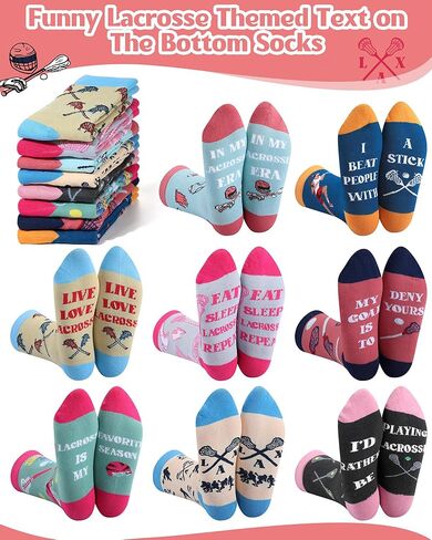 8 Pairs Funny Lacrosse Socks for Men Women Novelty Crew Socks Team Gifts for Lacrosse Lovers Players Teens & Youth(Women) in Saudi Arabia