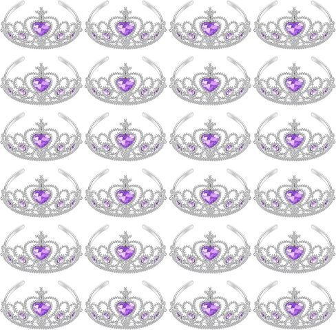 Zhanmai 24 Pcs Tiara Crown Set Princess Crown Girl Plastic Princess Tiara Dress up Costume Valentine Day Party Accessories Rhinestone Decor Kid Birthday Favor(Purple) in Saudi Arabia