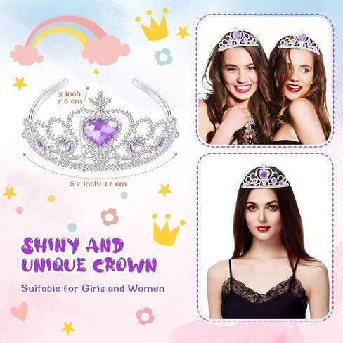Zhanmai 24 Pcs Tiara Crown Set Princess Crown Girl Plastic Princess Tiara Dress up Costume Valentine Day Party Accessories Rhinestone Decor Kid Birthday Favor(Purple) in Saudi Arabia