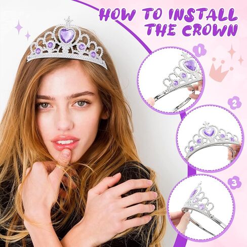 Zhanmai 24 Pcs Tiara Crown Set Princess Crown Girl Plastic Princess Tiara Dress up Costume Valentine Day Party Accessories Rhinestone Decor Kid Birthday Favor(Purple) in Saudi Arabia