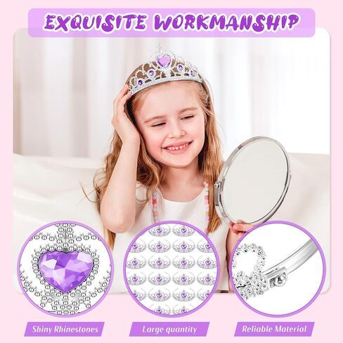 Zhanmai 24 Pcs Tiara Crown Set Princess Crown Girl Plastic Princess Tiara Dress up Costume Valentine Day Party Accessories Rhinestone Decor Kid Birthday Favor(Purple) in Saudi Arabia
