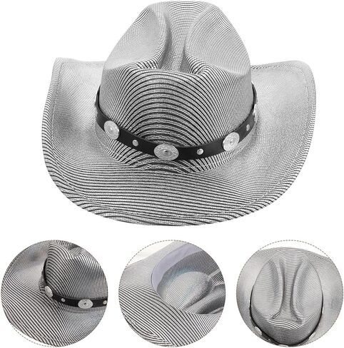Shiny Silver Gray Cowboy Hat with Wide Brim for Men and Women Western Outdoor Travel Party Dress-up Performance Accessory in Saudi Arabia