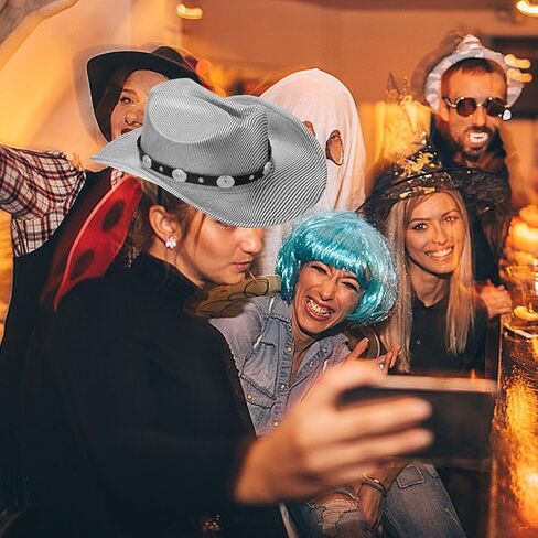 Shiny Silver Gray Cowboy Hat with Wide Brim for Men and Women Western Outdoor Travel Party Dress-up Performance Accessory in Saudi Arabia