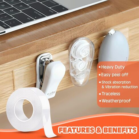 Double Sided Tape Heavy Duty, Nano Double Sided Adhesive Tape, Clear Mounting Tape Picture Hanging Adhesive Strips (9.85FT) in Saudi Arabia