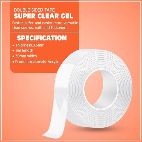 Double Sided Tape Heavy Duty, Nano Double Sided Adhesive Tape, Clear Mounting Tape Picture Hanging Adhesive Strips (9.85FT) in Saudi Arabia