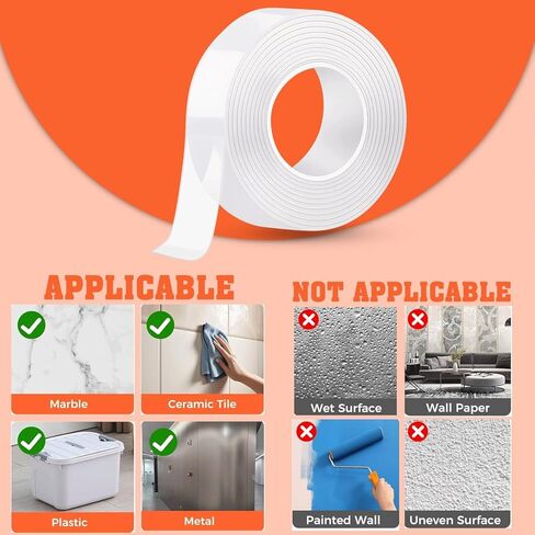 Double Sided Tape Heavy Duty, Nano Double Sided Adhesive Tape, Clear Mounting Tape Picture Hanging Adhesive Strips (9.85FT) in Saudi Arabia