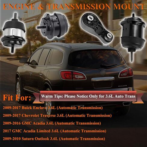 4PCS Engine Motor & Trans Mount Set Fit for 2009-2017 Buick Enclave & Chevrolet Traverse & GMC Acadia Limited, for 2009-2010 Saturn Outlook 3.6L Automatic Transmission Replace# A5548HY A5549HY A5458HY in Kuwait