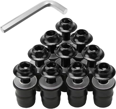 10 PCS Motorcycle Windshield Bolt Screw Kit, M5 Motorbike Windshield Mounting Bolts with Wrench, Aluminum Alloy Screws Fasteners for Motorcycle Windscreen Body Fairing (Black) in Saudi Arabia