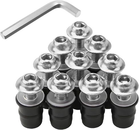10 PCS Motorcycle Windshield Bolt Screw Kit, M5 Motorbike Windshield Mounting Bolts with Wrench, Aluminum Alloy Screws Fasteners for Motorcycle Windscreen Body Fairing (Black) in Saudi Arabia