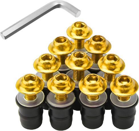 10 PCS Motorcycle Windshield Bolt Screw Kit, M5 Motorbike Windshield Mounting Bolts with Wrench, Aluminum Alloy Screws Fasteners for Motorcycle Windscreen Body Fairing (Black) in Saudi Arabia