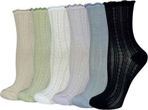 Cityelf 6 Pack Women Ultra Thin Ruffle Socks Casual Cotton Mesh Frilly Liner Socks Lettuce Lace Trim Dress Ankle Loafer Sox in Kuwait